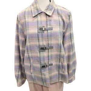 90s VTG Nada Valley Equestrian Preppy Academia Plaid Toggle Elbow Patches Large